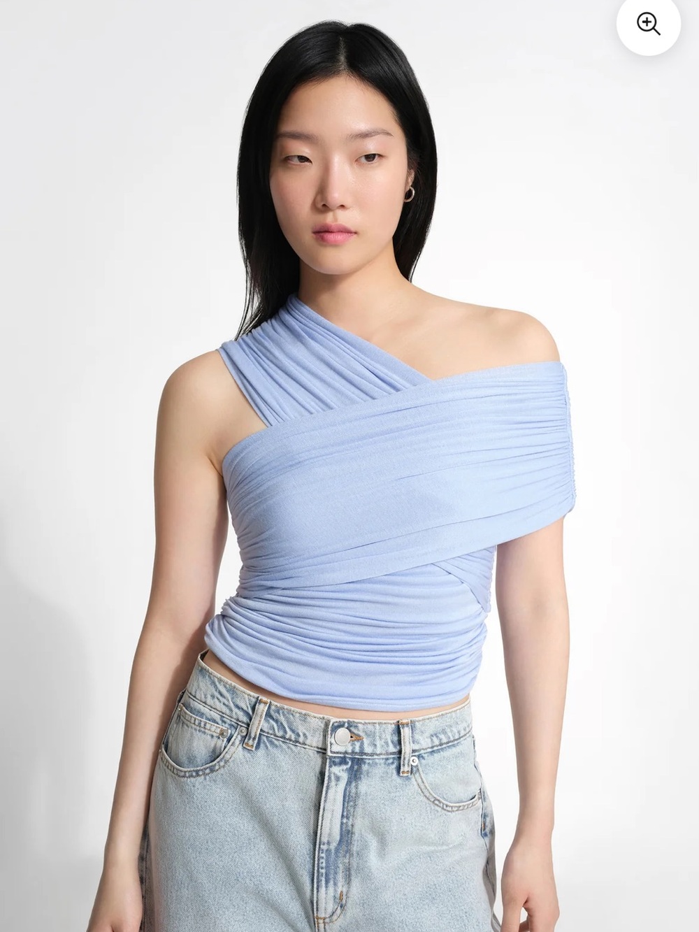 Marcella NYC - Alyssa Infinity Top - Assymetric One-Shoulder Ruched Ice Blue - Picture 2 of 7